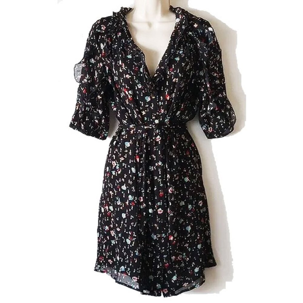 Sezane Josephine Floral Silk Chiffon Mini Dress 36 4 Black Metallic - Picture 2 of 8